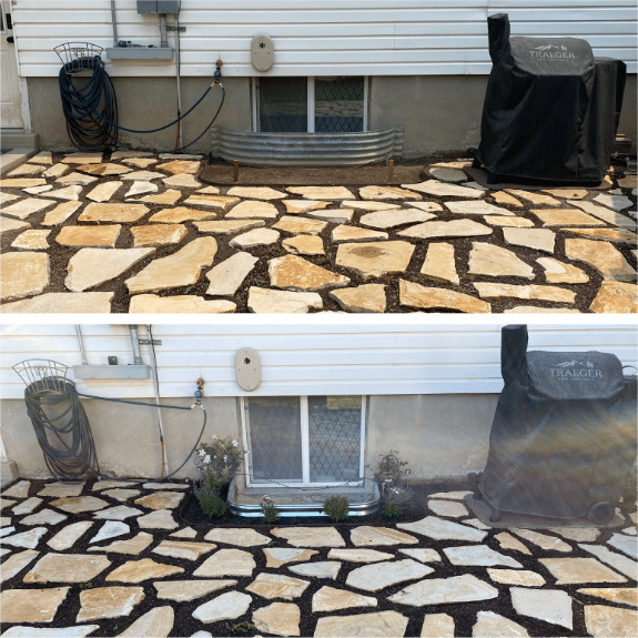 before and after photo of an egress window well